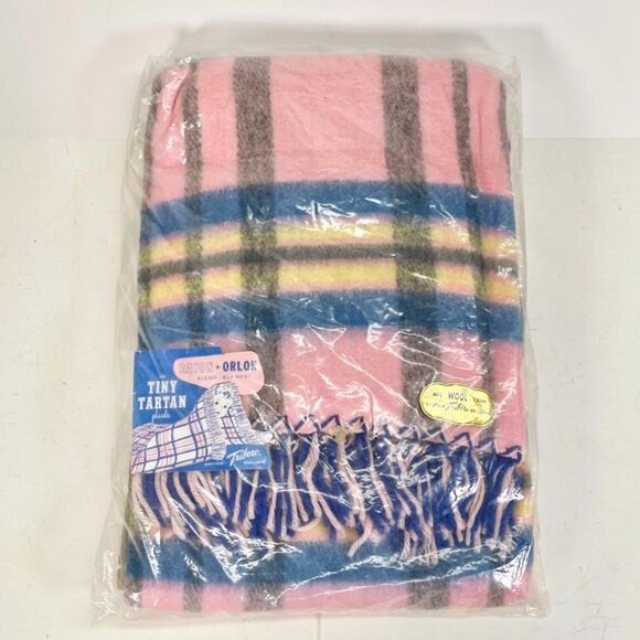 Vintage Triboro Baby Throw Blanket Wool Tiny Tartain Plaids Pink Blue - NEW! - Picture 1 of 6